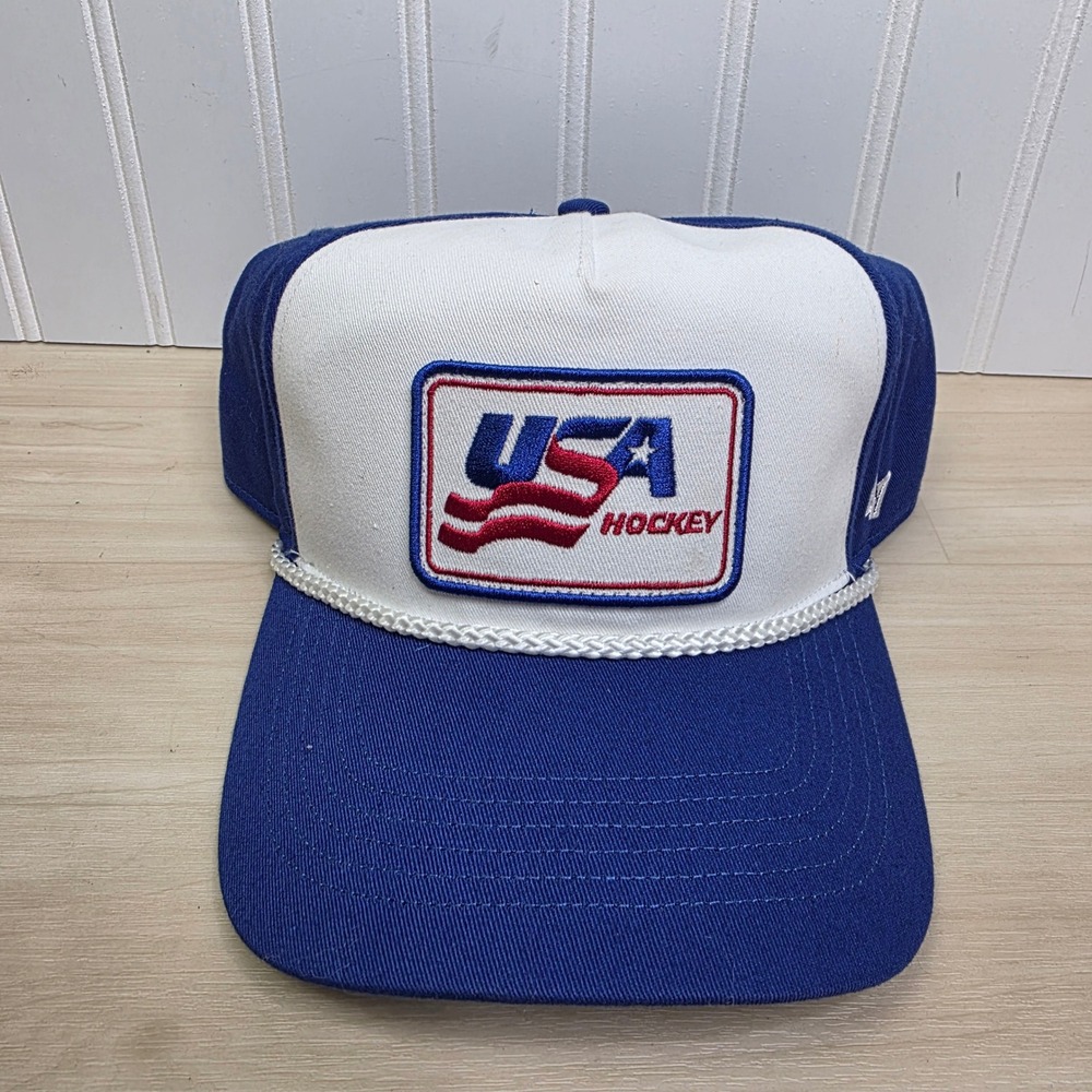 47 Brand USA Hockey Snapback Hat Blue White Rope Trucker Cap OSFA